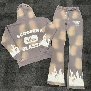 Survêtement évasé en éponge française personnalisé lavage à l'acide fermeture éclair en détresse broderie sweat à capuche délavé au soleil joggers hiver solide strass - Product Image 2