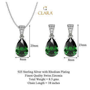 Ensemble de boucles d'oreilles pendantes en argent sterling 925 plaqué rhodium avec zircon cubique suisse vert foncé taille poire – Idéal pour un cadeau - Product Image 5