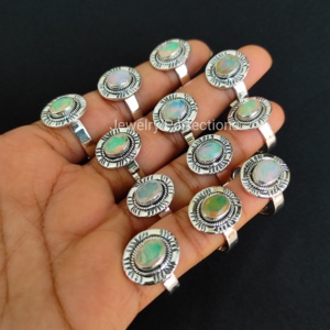 แหวนเงินสเตอร์ลิง925คุณภาพดีเยี่ยมอัญมณีโอปอลเอธิโอเปียนเจียระไนแบบดั้งเดิมเครื่องประดับสำหรับงานแต่งงานของผู้หญิง - Product Image 4