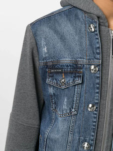 Vente en gros Veste en coton vintage pour homme décontractée avec capuche à manches longues et patchwork en denim avec logo personnalisé pour l'hiver - Product Image 5