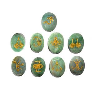 Vente en gros Ensemble Karuna 9 pièces Pierre ovale de guérison naturelle de haute qualité Amazonite Feng Shui Cristal haute visibilité gravé à la main - Product Image 5