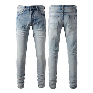 Jean décontracté pour homme, coupe droite, super skinny, déchiré, respirant, séchage rapide, le plus vendu - Product Image 1