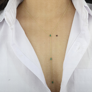 Moda caliente llega Lariat collar 14K oro sólido punta gota collar de Esmeralda natural cadena larga piedra natal producible In10K/18K - Product Image 6