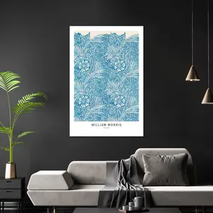 Póster de acuarela pintado a mano de William Morris con diseño de marigold azul, pintura floral moderna - Product Image 2