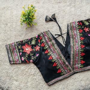 Festival porter blouse travail de broderie lourde col en V retouche avec séquence partout chemisier manches indien mariée Partywear Saree - Product Image 2