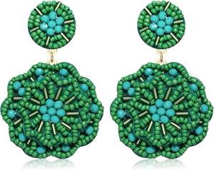 Premium Handmade <b>Gold</b> <b>Clock</b> Earrings Hiba Enterprises New Year Beaded Embroidery Drop Earrings Elegant Finish Fashionable Touch - Product Image 2