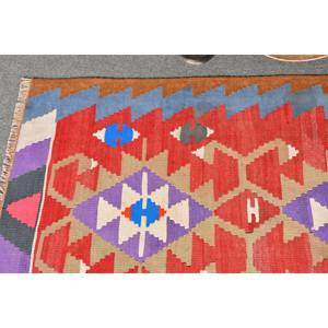 Classic Kilim Red <b>Brown</b> <b>Wool</b> Rug 2,8 X 5,4 ft Turkish Classic Style Abstract Pattern for Living Room Hallway 10mm Latex - Product Image 3