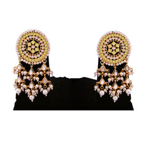 ต่างหูห้อยระย้าสไตล์ชาติพันธุ์สำหรับผู้หญิง ชุบทอง ประดับคริสตัลและลูกปัด ดีไซน์เรขาคณิต ทนทาน - Product Image 1