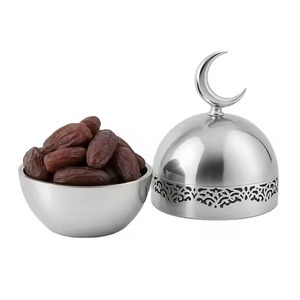 Bol à dattes en métal noir mat avec couvercle doré, récipient à dessert islamique, écologique pour la fête du Ramadan, cadeau de l'Aïd - Product Image 2