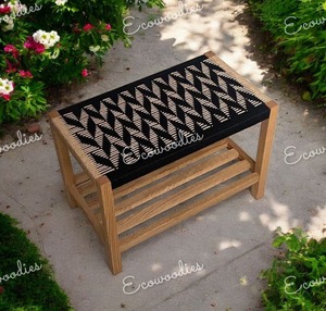 "Tabouret ottoman en bois naturel Console à incrustation d'os peu encombrante Style fermier" - Product Image 1