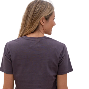 T-shirt à manches courtes pour femme, col rond, couleur violet délavé, 100% coton biologique de luxe, pré-rétréci, certifié GOTS, doux et classique - Product Image 5