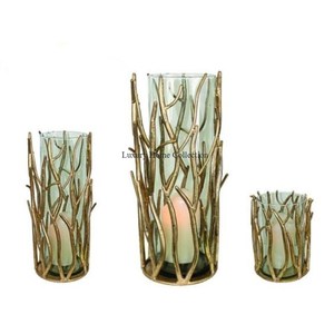 Juego de 2 velas y portavelas votivas hechas en vidrio con borde de Color dorado y Base de mesa, suministros de accesorios decorativos para relámpagos - Product Image 5