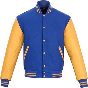 Chaqueta de béisbol universitaria para hombre, abrigo deportivo informal con cremallera y chaqueta con estampado de soplo, Chaqueta de manga de cuero completa de diseño personalizado - Product Image 1