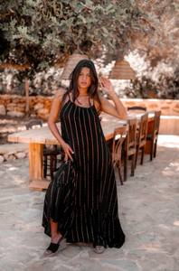 Exsude sans effort élégance subtile Lurex détails rayure noir sangle femmes longue robe ultime confort été Maxi robe - Product Image 4