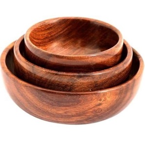 Juego de 3 Fruteros Redondos de Madera de Acacia Natural de Excelente Calidad para Servir Alimentos - Product Image 1