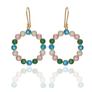 Haute qualité fait à la main naturel Multi calcédoine pierres précieuses 925 en argent Sterling plaqué or mode crochet boucles d'oreilles pour femmes et fille - Product Image 1