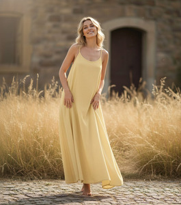 Robe en lin vintage surdimensionnée à bretelles solides pour femme - Product Image 5