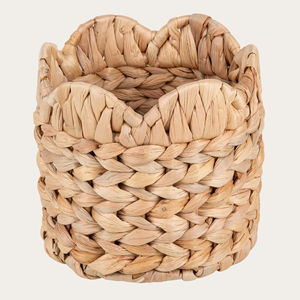 Panier en jacinthe d'eau avec bord tressé ondulé, panier de rangement fait main, vente en gros, écologique, fabriqué au Vietnam - Product Image 1