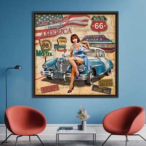 Vintage Car <b>Canvas</b> Print: Elegant Garage Art for Retro Car Lovers,Black <b>Framed</b> - Product Image 1