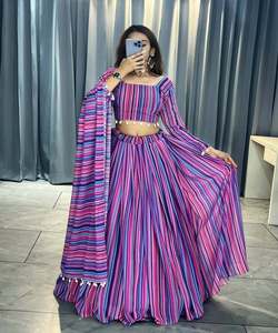 LOOK RICH GEORGETTE IMPRIMÉ LEHENGA CHOLI AVEC DUPATTA FESTIVE WEAR PRIX DE GROS VÊTEMENT ETHNIQUE VIOLET BASSE GAMME HAUTE QUALITÉ - Product Image 1