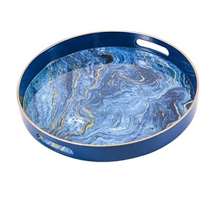 Plateau de service en résine au design antique, coloré, pour aliments et desserts, forme arrondie, utilisation en cuisine, plateau de service en résine et bois - Product Image 6