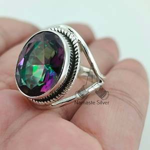 Mystic Topaz Oval Handmade Statement Women's <b>Ring</b> <b>Dainty</b> Sterling Silver Gemstone Jewelry for Birthday Anniversary Christmas - Product Image 2