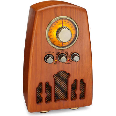 Retro Style AM/FM Radio with Bluetooth, Handmade Real Wood Ash Veneer Exterior, Rechargeable Battery, Model VR45