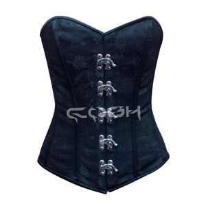 Corset noir en brocart pour femme, style gothique et fétichiste, avec baleines en acier sous la poitrine - Product Image 5