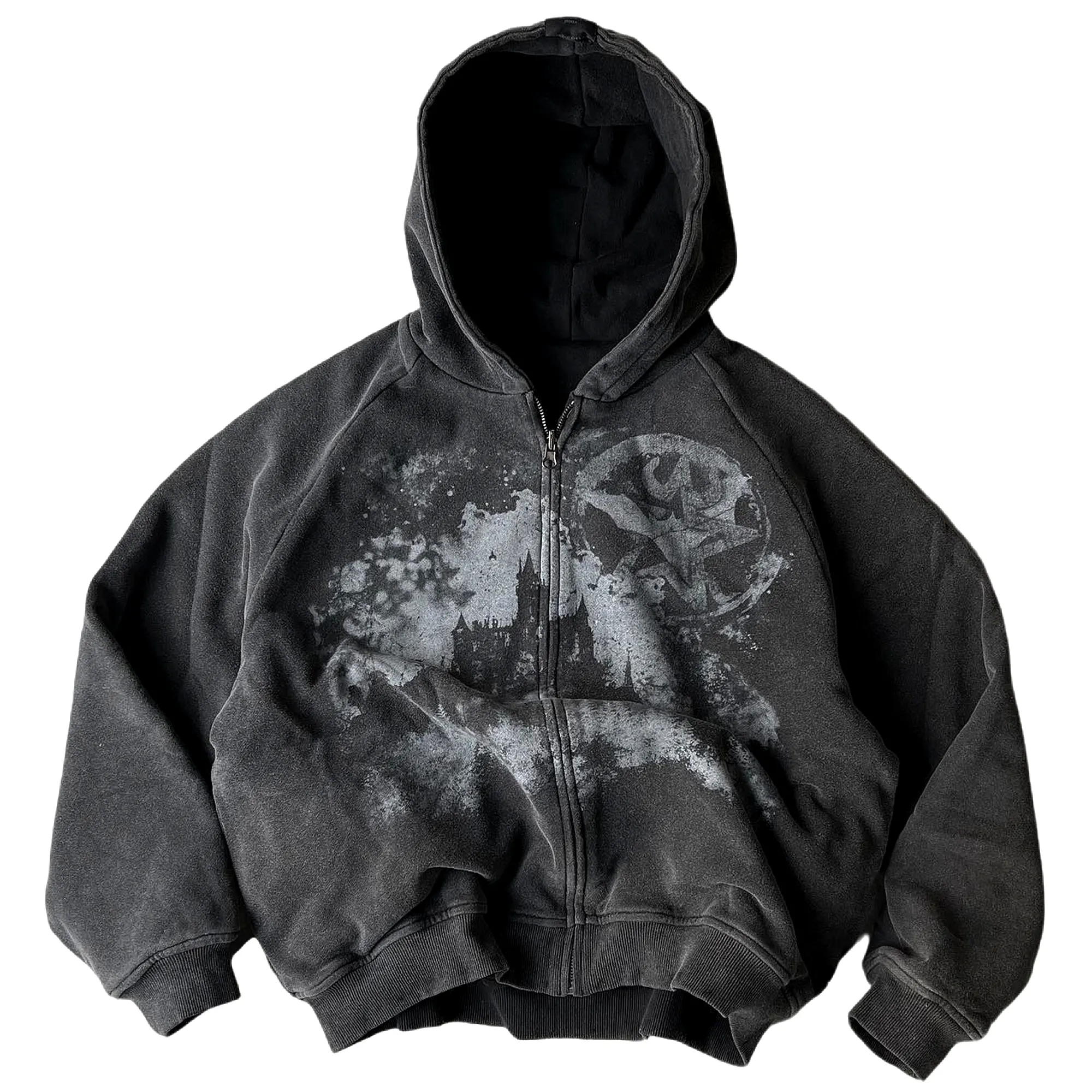 Mingwei Custom Vintage Reversible Impresión Sudadera Oversized Full Zip Up Hoodie Unisex