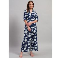 Ensemble Premium Décontracté en Coton Tricoté à Col Mandarin, Manches 3/4, Motif Floral, Fente Courte, Été, Kurti et Palazzo, Boutonné pour Femme |