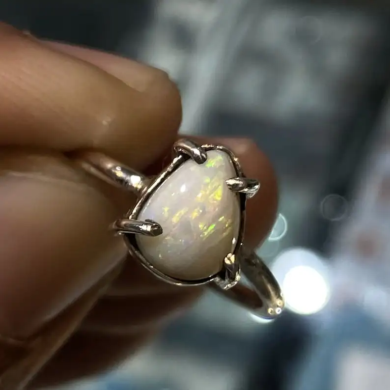 Anillo de Plata de Ley 925, diseño de moda clásico, Ópalo australiano Natural, piedra preciosa en forma de pera, anillo perfecto para hombres y mujeres, anillo a granel
