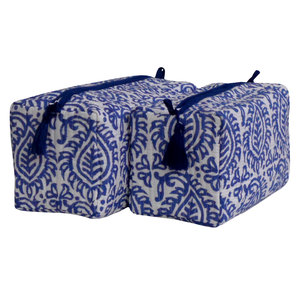 Open Hand Block Printed Striped Pattern Cosmetic <b>Bag</b> Set Cornflower Zipper for <b>Toiletry</b> Coin Purse Fashion Ouilted <b>Bags</b> Pack - Product Image 3