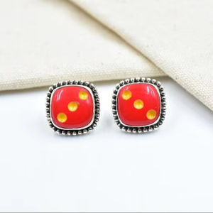 Handmade Red Dice <b>Sterling</b> <b>Silver</b> <b>Drop</b> <b>Earrings</b> Unique Statement Jewelry Perfect Wedding & Party Gift for Women - Product Image 2