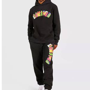 100% coton personnalisé deux pièces surdimensionné hommes imprimé survêtements couleur unie hommes personnalisé bouffée impression survêtement - Product Image 1