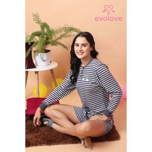 Conjunto de Pantalones Cortos de Jersey 100% Algodón Súper Suave para Mujer Evolve, Camiseta de Cuello Redondo y Manga Larga con Bolsillos, Cómodo - Product Image 4