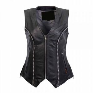 Silo Sports Original gilet femme en cuir de vachette noir grande taille sans manches poches zippées latérales gilet de moto chauffant d'hiver - Product Image 1