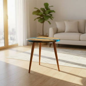 Table à manger/table basse en bois d'acacia en résine bleue, luxe moderne, faite à la main, imperméable, personnalisable, cadeau de Pâques, de Ramadan, de sympathie, salon - Product Image 3