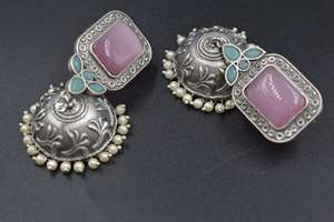 Pendiente de plata de alta calidad con aspecto de piedra igual, joyería Jhumka para mujeres y niñas - Product Image 2