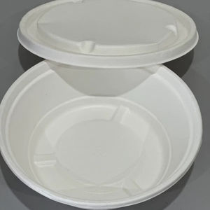 Contenedor redondo compostable de bagazo Contenedor de fibra de caña de azúcar ecológico para alimentos fríos y calientes, resistente a fugas - Product Image 1