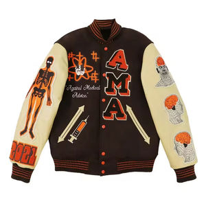 High Quality <b>Vintage</b> Winter and Fall Men's Leather Sleeve <b>Jackets</b> Baseball <b>Varsity</b> Letterman Patch Embroidery <b>Jacket</b> Men - Product Image 1