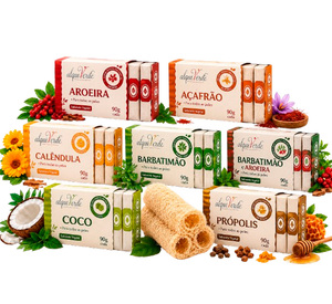 Jabón Vegano Botánico Brasileño Alquiverde, Paquete Económico de 2 Paquetes de 18 Barras - Set Variado (Azafrán, Aroeira, Barbatimao, Calendula) - Product Image 2