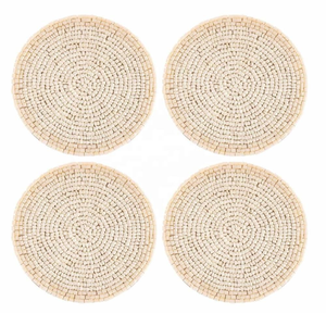 Juego de posavasos de cuentas redondas de alta calidad hechos a mano de 4 esteras de bebidas con cuentas para decoración de comedor y mesa de café - Product Image 3