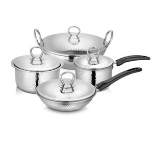 Batterie de cuisine familiale martelée de 4 pièces en acier inoxydable de qualité supérieure de haute qualité avec couvercle Design élégant CLASSIC - Product Image 2