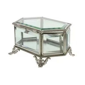 Boîte à bijoux en verre géométrique élégante en or rose, style moderne pour les mariages et la décoration de la maison, prête à offrir pour les bagues et les bibelots - Product Image 2