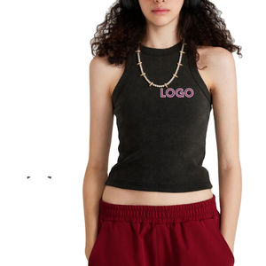 Débardeur court en coton personnalisé pour femmes gilet de chemise léger élastique sans manches pour femmes - Product Image 1