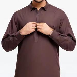 New Deep Chocolate Brown Classic <b>Men's</b> <b>Shalwar</b> <b>Kameez</b> With Crisp Collar And Modern Slim Fit Design Perfect For Religious - Product Image 5