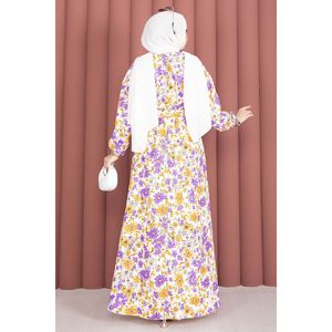 Vestido con Cinturón y Estampado Floral Color Ciruela, Cintura Natural, Transpirable, Elegante, Estilo Casual para Oficina, Largo hasta la Rodilla, para Club - Product Image 5