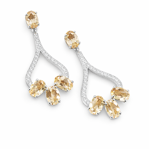 Pendientes de Plata de Ley de Calidad Premium con Baño de Rodio, Diseño Étnico con Engaste de Garra, Citrino Único y Circonita Cúbica, Joyería de Topacio Amarillo para Boda - Product Image 2