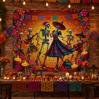 Bannière personnalisée pour porte de garage Jour des Morts, décorations extérieures en polyester pour fête d'Halloween, motif marguerite de sucre Dia de los Muertos