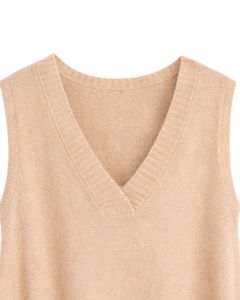 <b>Beige</b> Womens Knitted Sleeveless Sweater Vest V Neck Soft Acrylic Winter Layering Casual Custom Manufacturer OEM Wholesale Design - Product Image 5